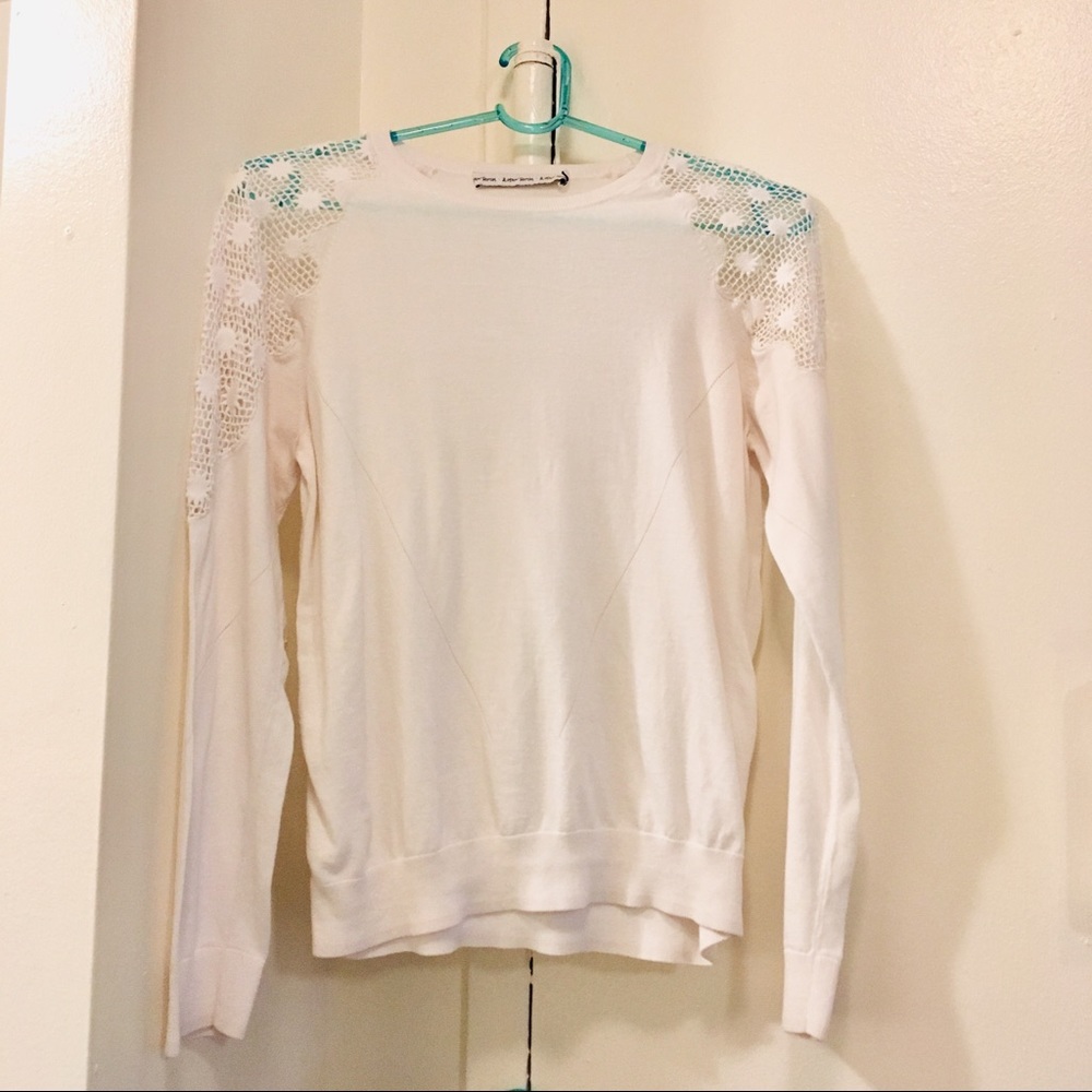 White sweater with lace shoulders size small